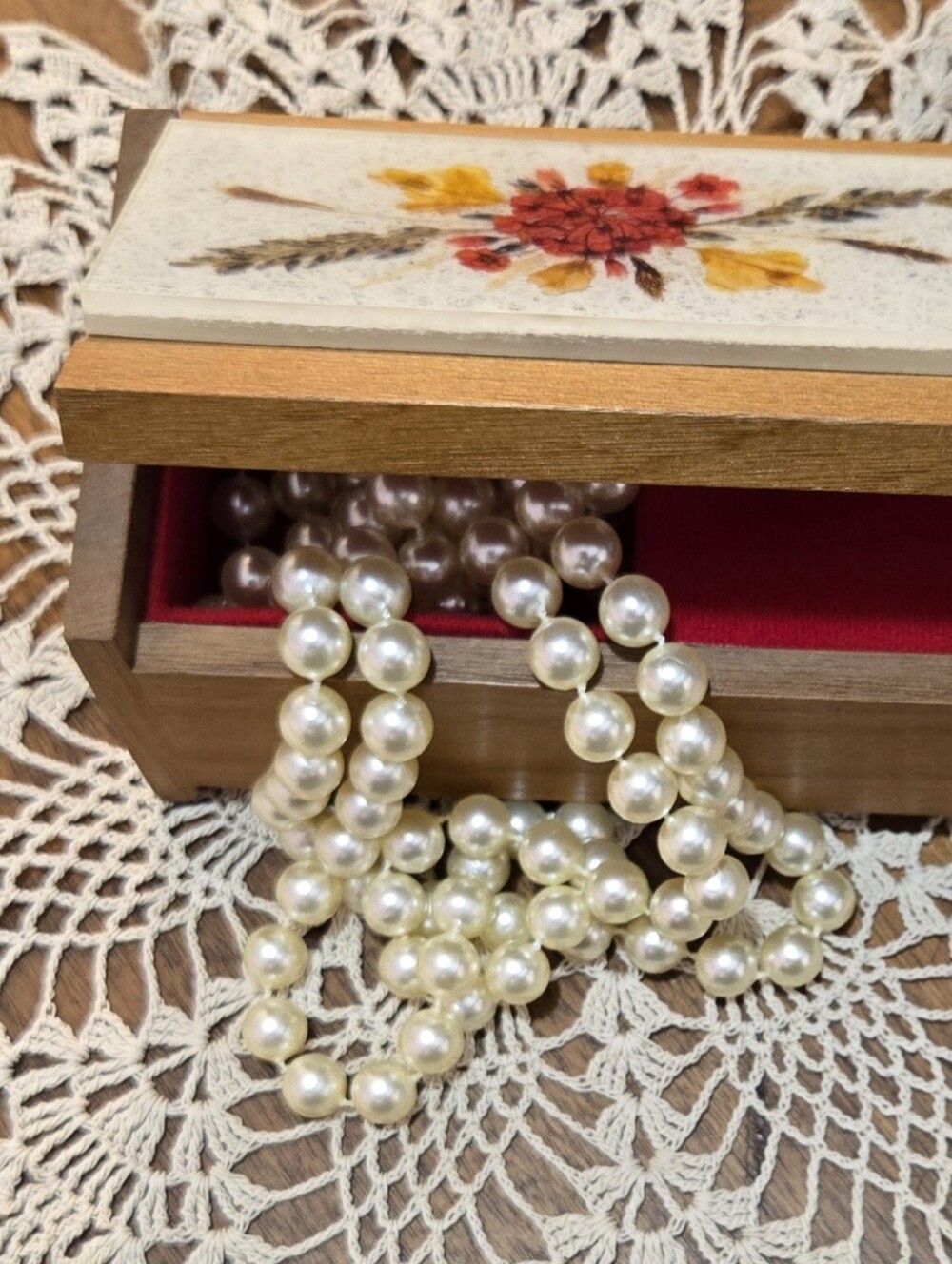 Vintage Reuge Swiss Music Jewelry Box Pressed Flowers Wood Working